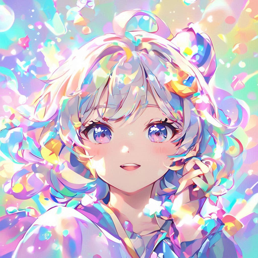 A vibrant, dreamy aesthetic scene with soft neon glows, glossy highlights, floating sparkles, and smooth pastel gradients. Highly polished, playful, and slightly surreal. Bold color pops, gentle lens‑flare lighting, and crisp outlines. Cute decorative elements drifting around the subject, with a fun, magical, upbeat mood.