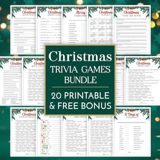 20 Printable Christmas Trivia Bundle Holiday Quiz Set Family Game Night Activities Movie Song Lyrics Fun Festive Games Collection Free Bonus - Etsy