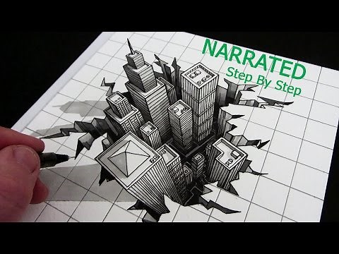 How to Draw a 3D City Optical Illusion: Narrated Step by Step