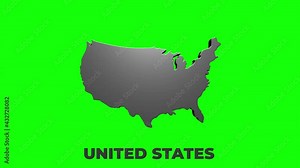 Map of United States of America showing different states. Animated usa contiguous lower 48 u.s. state map on an isolated chroma key background