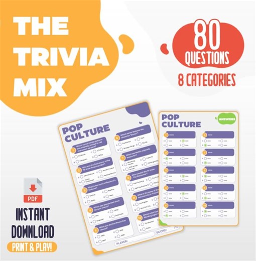 Printable Trivia Game – 80 Questions, 8 Categories | Fun Party, Family & Classroom Quiz | Instant Download - Etsy