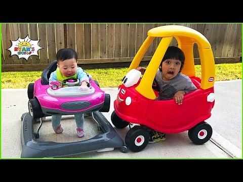 Ryan car racing with baby Emma and Kate Pretend Play!!
