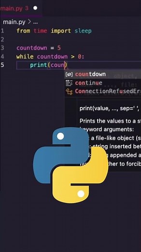 Understand PYTHON COUNTDOWNS: Build a Timer Using While Loop! #python101 #pythonforbeginners