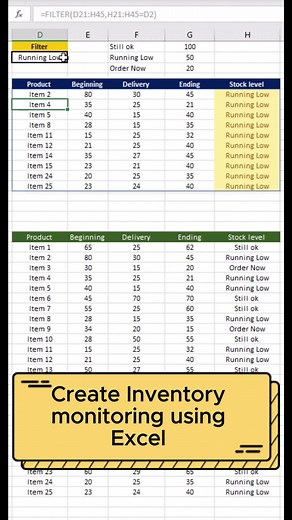 Automate Inventory Monitoring with Excel Functions