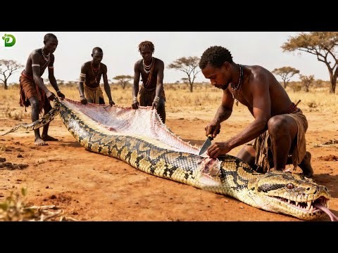 Prey Is Too Big - Hadza Hunter Catches Largest Python - Enough To Feed Whole Village