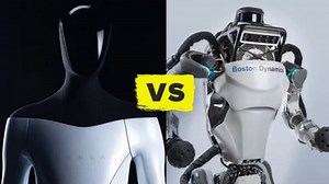 Tesla just announced its first humanoid robot, which it's calling Tesla Bot. Boston Dynamics has been working on its own humanoid robot for more than 10 years. Watch how both bots compare. | CNET