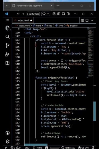 Functional Glass Keyboard UI – Neon 3D Typing Effect