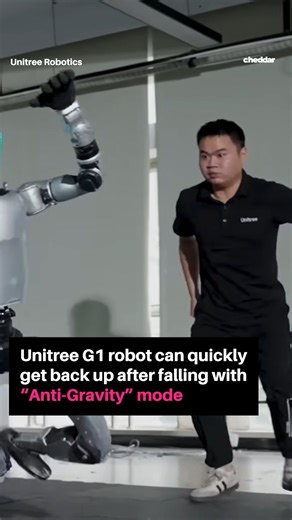 Nothing can keep this humanoid robot down 🤖 Unitree G1 robot has learned the "Anti-Gravity" mode, which enables it to get right back on its feet after falling down. | cheddar news