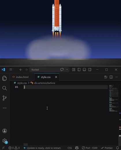 How to create Rocket by using HTML and CSS in VS code.