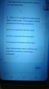 Write a C   program to implement a Stack using arrays. The prog... | Filo