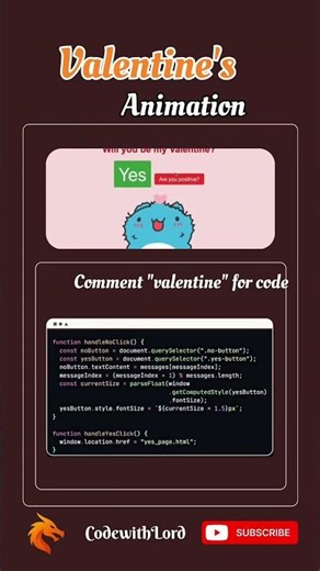 Valentine’s Day Animation with HTML, CSS & JavaScript ❤️ | Cute Yes/No Button Effect | CodewithLord