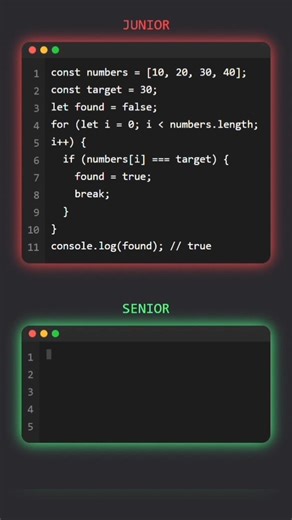 Junior vs Senior: JavaScript Developer 🔥 Finding Item in Array #js #coding #shorts