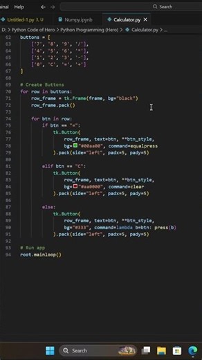 👉 Python Calculator App 🧮 | Tkinter GUI #Shorts