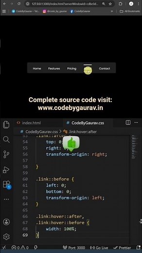Navbar hover effect created from scratch using HTML & CSS. #htmlcss #webdevelopment #coding