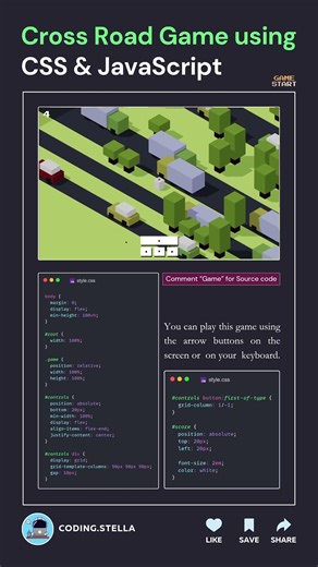 Cross Road Game using CSS JS 🤯 #game #css #coding