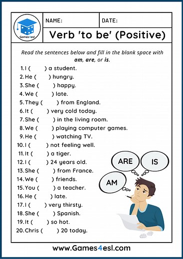 Verb To Be Worksheets For Kids And Beginners | Games4esl