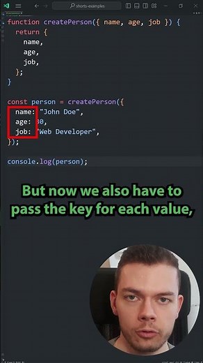 “Named” Function Parameters in Javascript 💡 #javascript #javascriptdeveloper #typescript