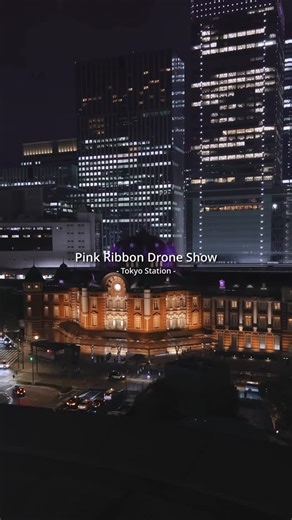 Miniature Tokyo on Instagram: "東京駅 シークレット ドローンショー(ᐡ•͈ ·̫ •͈ᐡ)🎀 10月1日（水） Tokyo Station Pink Ribbon Drone Show 乳がん検診や乳がん研究の大切さを発言するドローンショー。 丸の内全体がアートとなり、人々の健康や幸せを願う心を感じます。 各種企画にご尽力いただいた皆さま、 素敵な夜をありがとうございました✨ #東京駅 #丸の内 #ドローンショー #行幸通り #夜景"
