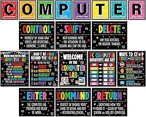 19pcs Computer Lab Poster Computer Science Posters for Classroom Decorations Inspirational Classroom Rules Education Technology Digital Keyboard Poster PC Decor Wall Art Back To School Supplies