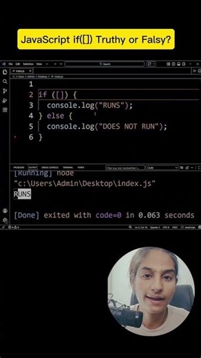 JavaScript if([]) Truthy or Falsy? Explained 🤯 #codinginterview #coding