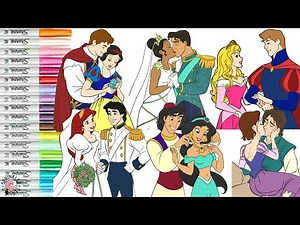 Disney Princess Coloring Book Pages Snow White Charming Aladdin Jasmine Eric Ariel Aurora Tiana